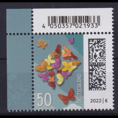 Bund 3714 EAN-Code Eckrand links oben Schmetterlingsbrief 50 C postfrisch