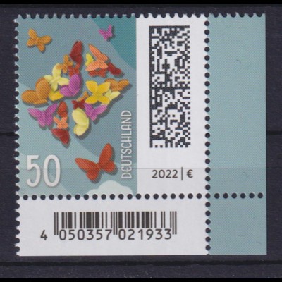 Bund 3714 EAN-Code Eckrand rechts unten Schmetterlingsbrief 50 C postfrisch