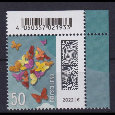 Bund 3714 EAN-Code Eckrand rechts oben Schmetterlingsbrief 50 C postfrisch