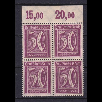 Deutsches Reich 183 b mit Oberrand 4er Block Ziffern 50 Pf postfrisch /2
