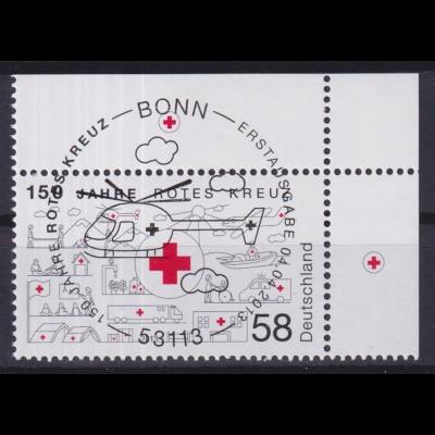 Bund 2998 Eckrand rechts oben 150 Jahre Rotes Kreuz 58 C ESST Bonn