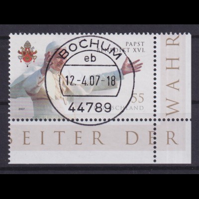 Bund 2599 Eckrand rechts unten Geburtstag Papst Benedikt XVI. 55 C ESST Bochum