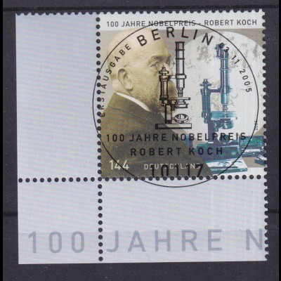 Bund 2496 Eckrand links unten Nobelpreis an Robert Koch 144 C ESST Berlin