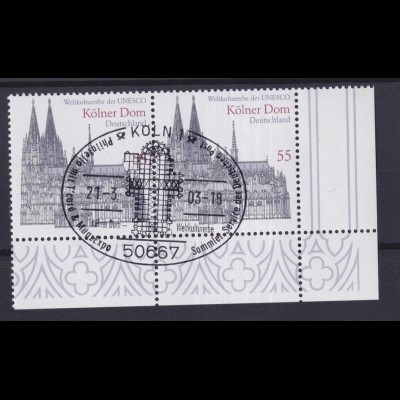 Bund 2329 Eckrand rechts unten Paar UNESCO Welterbe Kölner Dom 55C Sonderstempel