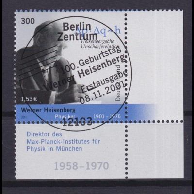 Bund 2228 Eckrand rechts unten Werner Heisenberg 300 Pf/ 1,53 € ESST Berlin