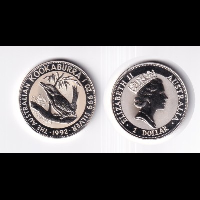 Silbermünze 1 OZ Australien Kookaburra 1 Dollar 1992 ohne Kapsel