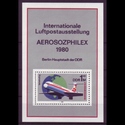 DDR Block 59 Internationale Luftpostausstellung 1980 1 M postfrisch