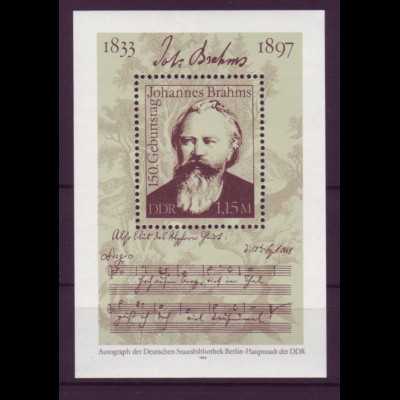 DDR Block 69 150. Geburtstag von Johannes Brahms 1.15 M postfrisch