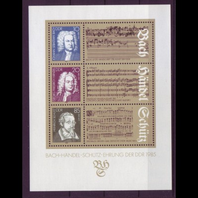 DDR Block 81 J.S. Bach, G.F. Händel, H. Schütz 10 Pf, 20 Pf, 85 Pf postfrisch