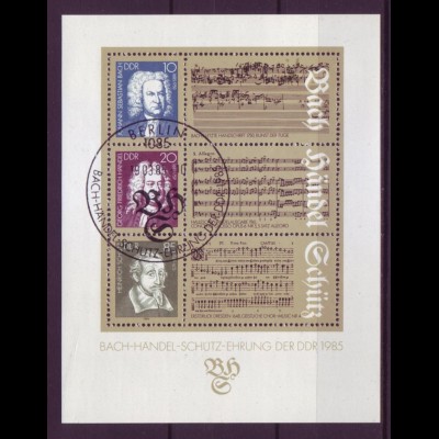 DDR Block 81 J.S. Bach, G.F. Händel, H. Schütz 10 Pf, 20 Pf, 85 Pf mit ESST
