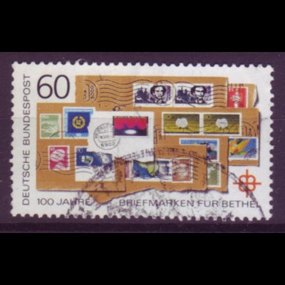 Bund 1395 III Plattenfehler 100 J. Briefmarken für Bethel 60 Pf gestempelt /2