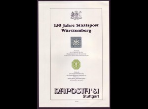 Vignette offizieller Neudruck Naposta 1981 130 Jahre Staatspost Württemberg