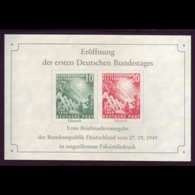 Vignette Faksimiledruck ungezähnt Eröffnung 1. Deutschen Bundestages 07.09.1949