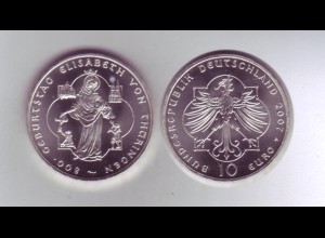 Silbermünze 10 Euro stempelglanz 2007 Elisabeth v. Thüringen 