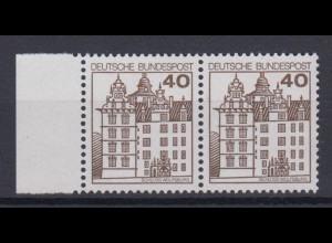 Bund 1037 waagerechtes Paar mit Seitenrand Burgen+Schlösser 40 Pf postfrisch