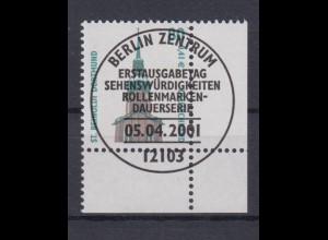 Bund 2177 Eckrand rechts unten SWK 80 Pf/0,41 € mit Ersttagsstempel Berlin