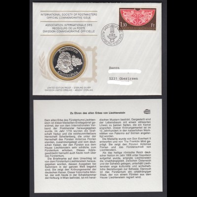Medaillenbrief Liechtenstein Erbes von Liechtenstein 1975 mit Silbermedaille PP