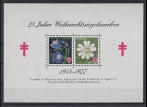 Weihnachtssiegelmarken 1977 Block ohne Gummi Tuberkolosekranke in Bayern