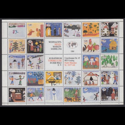 Weihnachtssiegelmarken 1984 Bogen gezähnt ohne Gummi Tuberkolose in der Welt 