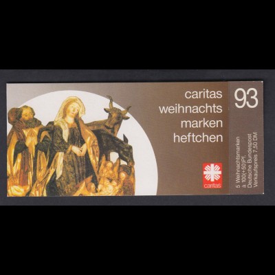 Bund Caritas Weihnachten Markenheftchen 5x 1708 100+ 50 Pf 1993 ** mit Plf. I