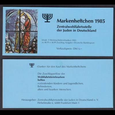 Bund ZWST der Juden Weihnachten Markenheftchen 5x 1267 80+ 40 Pf 1985 postfrisch