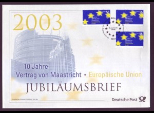 Bund Jubiläumsbrief 2003 Mi.Nr. 2373 ESST 10 Jahre Vertrag von Maastricht