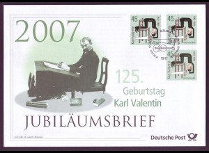 Bund Jubiläumsbrief 2007 Mi.Nr. 2610 ESST 125. Geburtstag Karl Valentin
