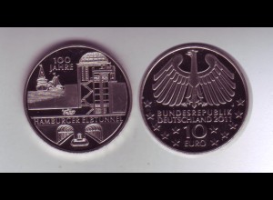 Gedenkmünze 10 Euro 2011 100 Jahre Hamburger Elbtunnel stempelglanz
