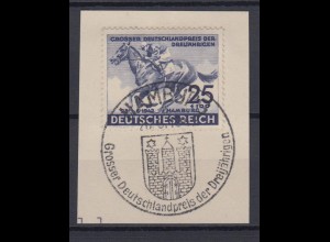 Deutsches Reich 814 Grosser Deutschlandpreis 25+100 Pf gestempelt auf Briefstück