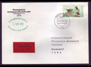 DDR Brief per Express 1.VII.90 Letzte Briefkastenleerung 