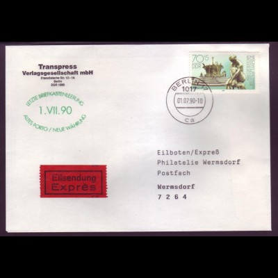 DDR Brief per Express 1.VII.90 Letzte Briefkastenleerung 