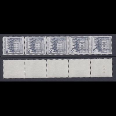 Berlin 532 II Letterset RM 5er Streifen mit gerader Nr. Burgen+Schlösser 10 Pf**