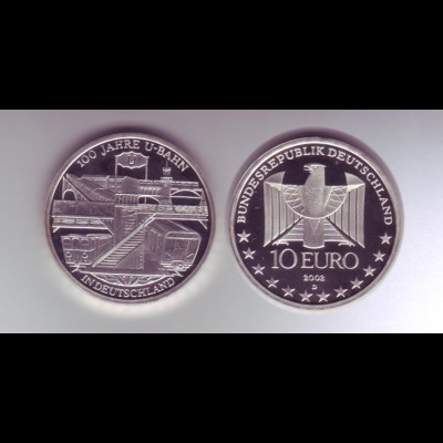 Silbermünze 10 Euro spiegelglanz 2002 100 Jahre U-Bahn 