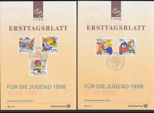Bund Ersttagsblatt mit 1990-1994 Jugend Trickfilmfiguren mit ESST 10.06.1998