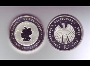 Silbermünze 10 Euro spiegelglanz 2003 Fussball Weltmeisterschaft