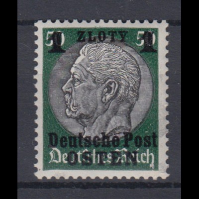 Generalgouvernement 12 Hindenburg mit schwarzem Aufdruck 1 Zloty postfrisch