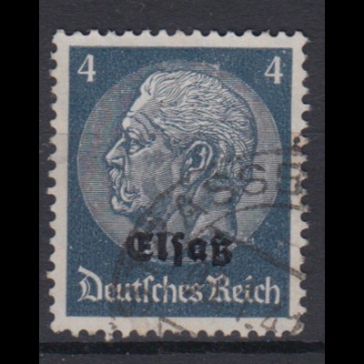 Elsaß 2 Hindenburg mit schwarzem Bdr. Aufdruck 4 Pf gestempelt /3