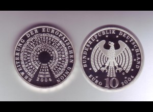 Silbermünze 10 Euro spiegelglanz 2004 Europäische Union 