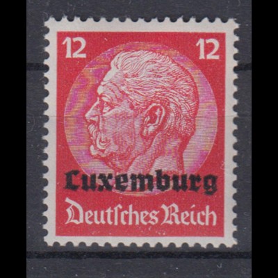 Luxemburg 7 Hindenburg mit waagerechtem Aufdruck 12 Pf postfrisch