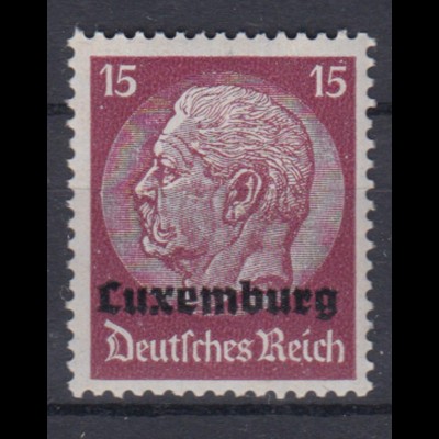 Luxemburg 8 Hindenburg mit waagerechtem Aufdruck 15 Pf postfrisch