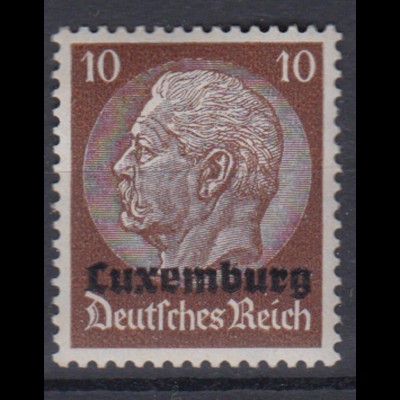 Luxemburg 6 Hindenburg mit waagerechtem Aufdruck 10 Pf postfrisch