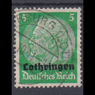 Lothringen 3 Hindenburg mit waagerechtem Aufdruck 5 Pf gestempelt /2