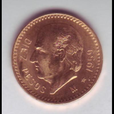 Goldmünze Mexiko 10 Pesos 1959