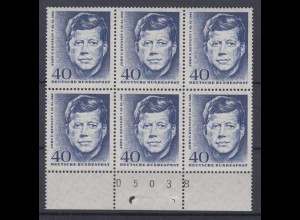Bund 453 6er Block mit Bogennummer 1. Todestag John F. Kennedy 40 Pf postfrisch 