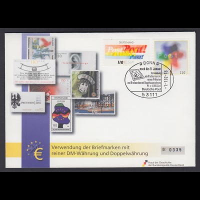 Bund FDC mit 2106+2179 Verwendung der Briefmarken mit DM Währung + Doppelwährung