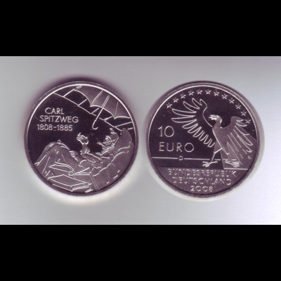 Silbermünze 10 Euro spiegelglanz 2008 Carl Spitzweg 