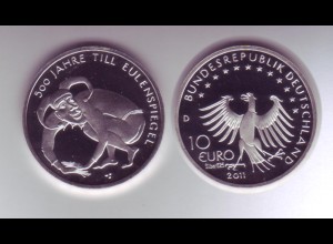 Silbermünze 10 Euro spiegelglanz 2011 500 Jahre Till Eulenspiegel 