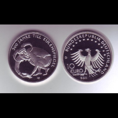 Silbermünze 10 Euro spiegelglanz 2011 500 Jahre Till Eulenspiegel 
