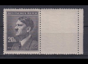 Böhmen + Mähren 108 mit Leerfeld rechts Adolf Hitler 20 K postfrisch