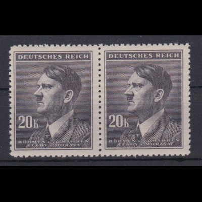 Böhmen + Mähren 108 waagerechtes Paar Adolf Hitler 20 K postfrisch
